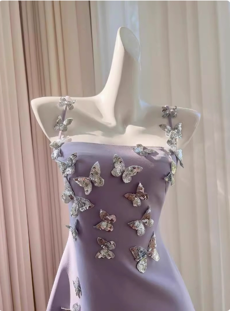 Charming Purple Butterfly Strap Satin 17Th Birthday Homecoming Dresses