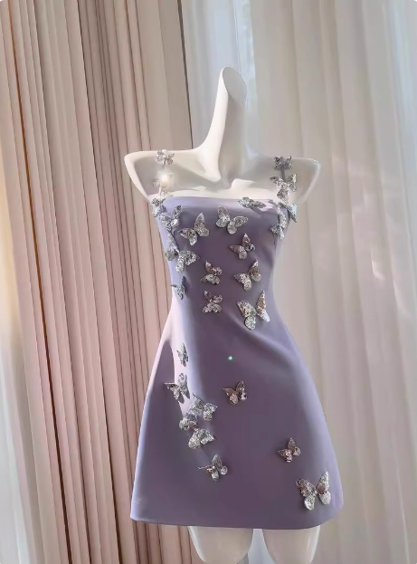 Charming Purple Butterfly Strap Satin 17Th Birthday Homecoming Dresses