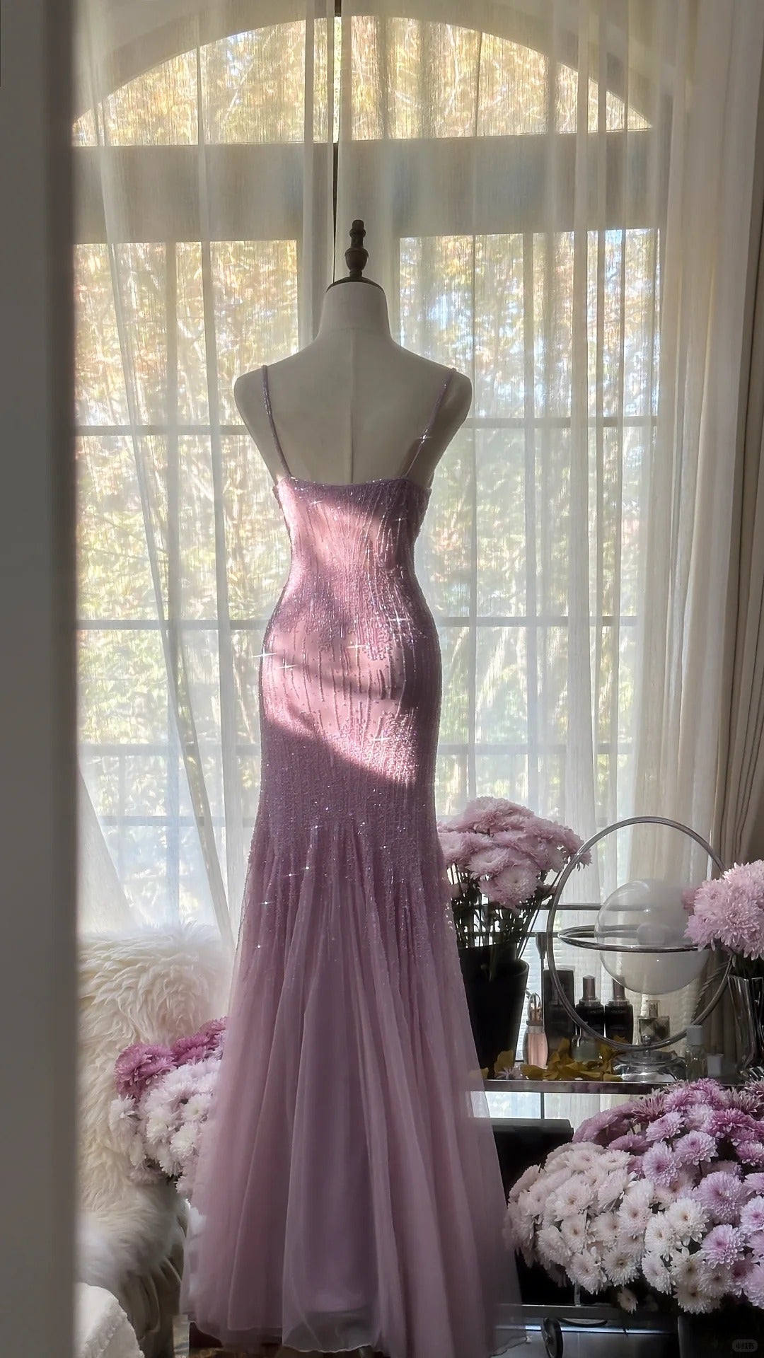 Charming Purple Chiffon Beaded Mermaid Long Prom Dresses