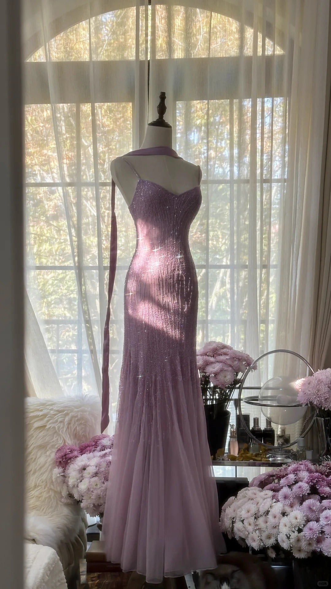 Charming Purple Chiffon Beaded Mermaid Long Prom Dresses