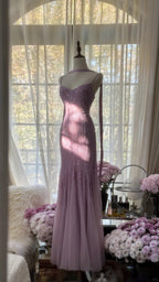 Charming Purple Chiffon Beaded Mermaid Long Prom Dresses