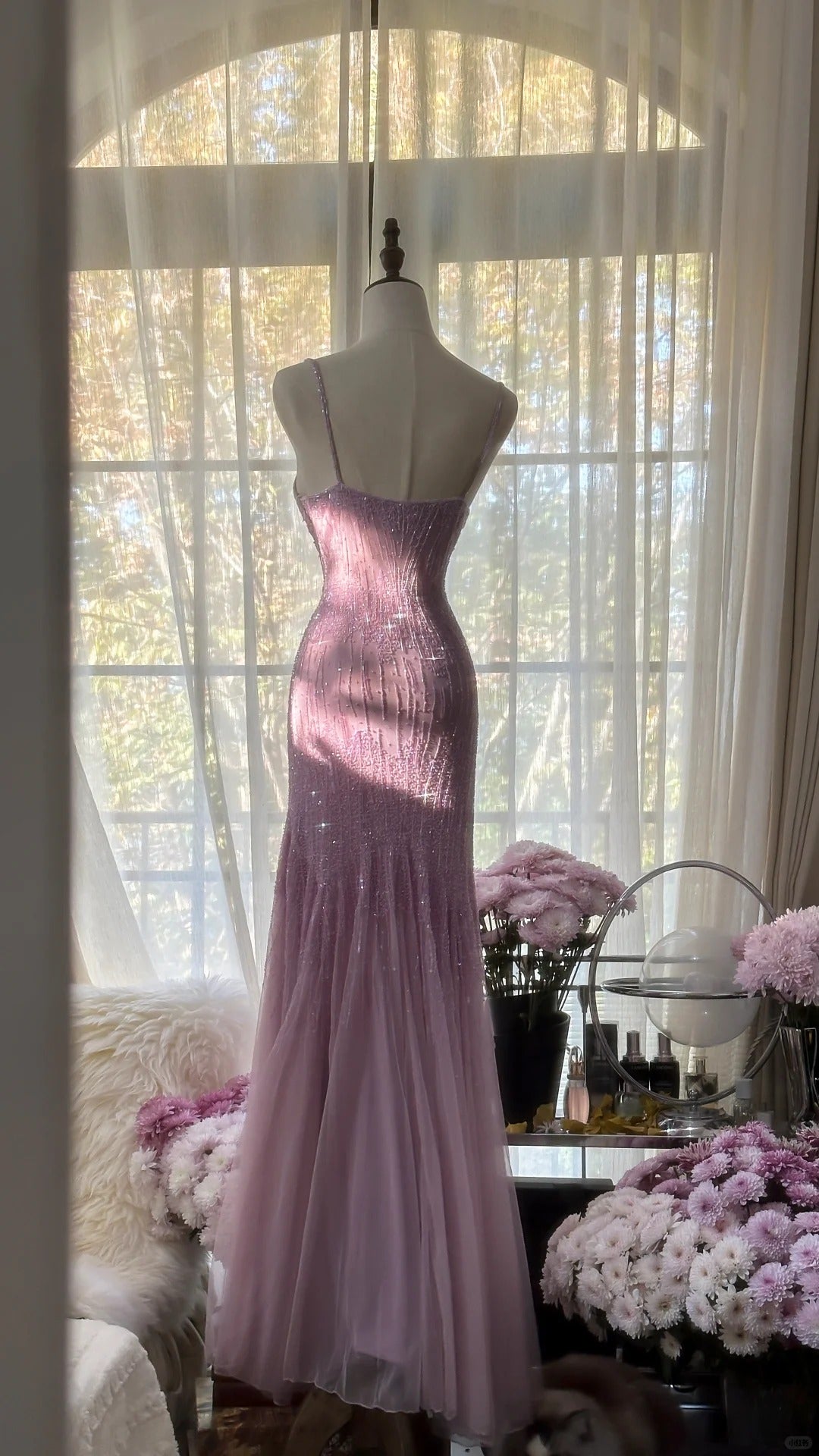 Charming Purple Chiffon Beaded Mermaid Long Prom Dresses