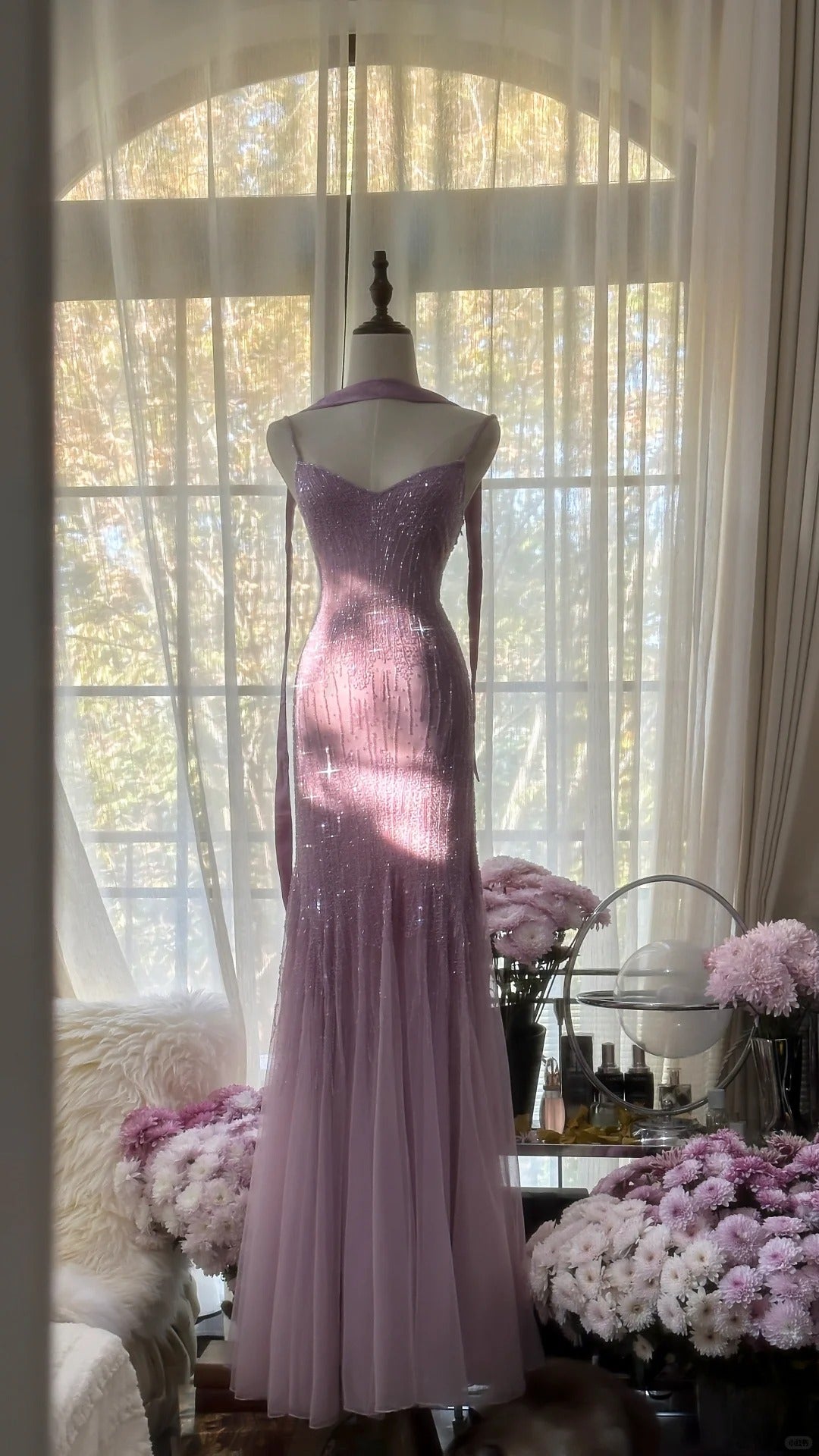 Charming Purple Chiffon Beaded Mermaid Long Prom Dresses