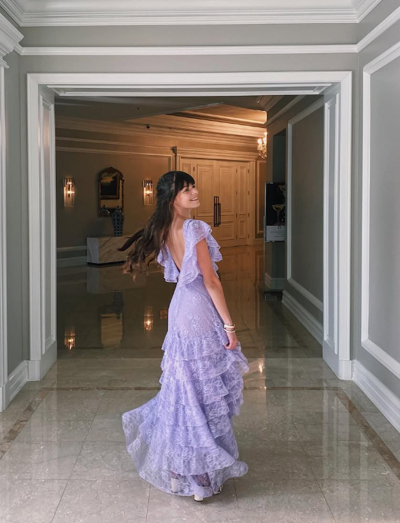 Lilac Long Prom Dress Layed Lace Prom Dresses