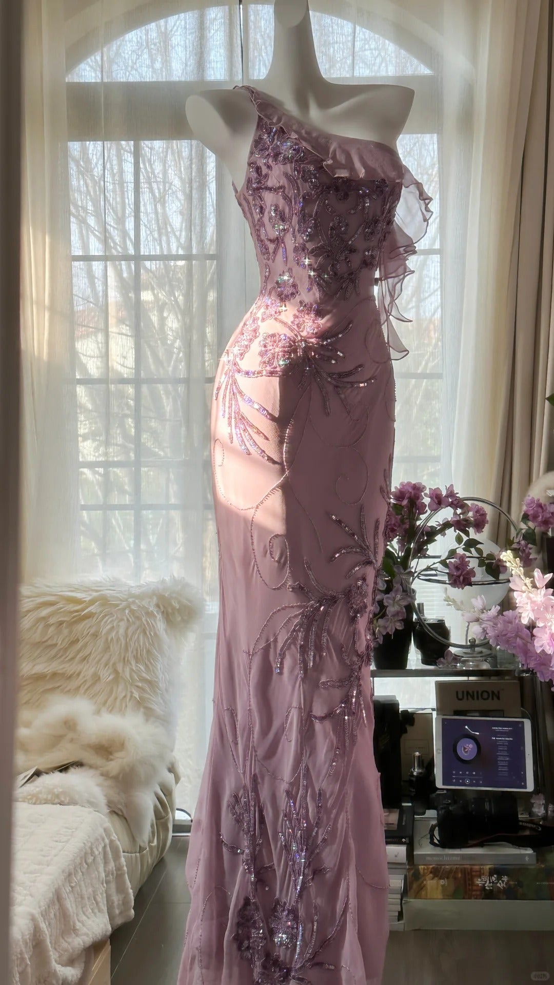 Charming Purple One Shoulder Heavily Beaded Chiffon Prom Dress