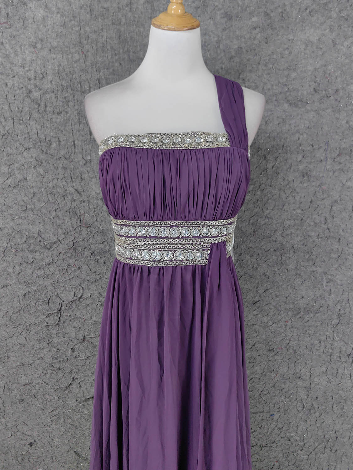 Charming Purple One-Shoulder Square Neck Rhinestone Beaded Chiffon Long Prom Dresses Evening Dresses Secondary image