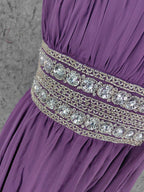 Charming Purple One-Shoulder Square Neck Rhinestone Beaded Chiffon Long Prom Dresses Evening Dresses