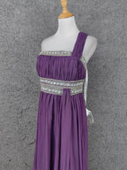 Charming Purple One-Shoulder Square Neck Rhinestone Beaded Chiffon Long Prom Dresses Evening Dresses