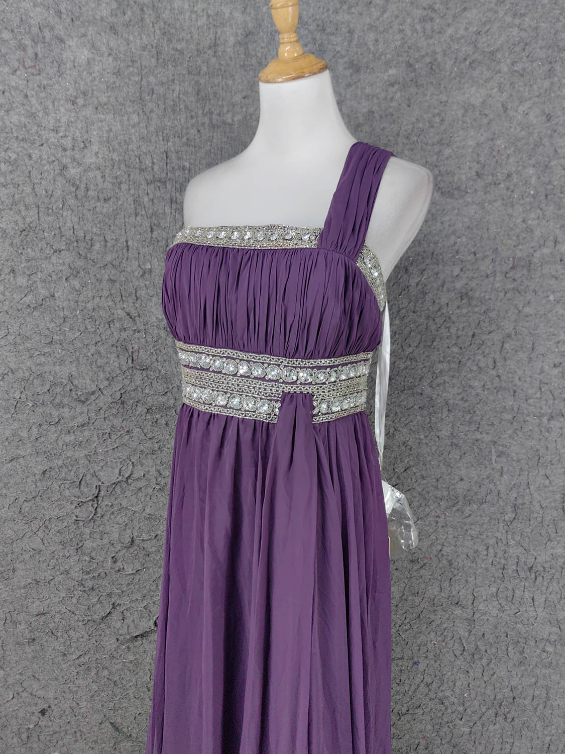 Charming Purple One-Shoulder Square Neck Rhinestone Beaded Chiffon Long Prom Dresses Evening Dresses