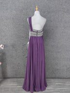 Charming Purple One-Shoulder Square Neck Rhinestone Beaded Chiffon Long Prom Dresses Evening Dresses