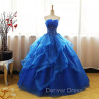Charming Royal Blue Tulle Prom Gown , Sweet Party Dresses