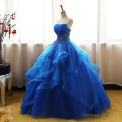 Charming Royal Blue Tulle Prom Gown , Sweet Party Dress
