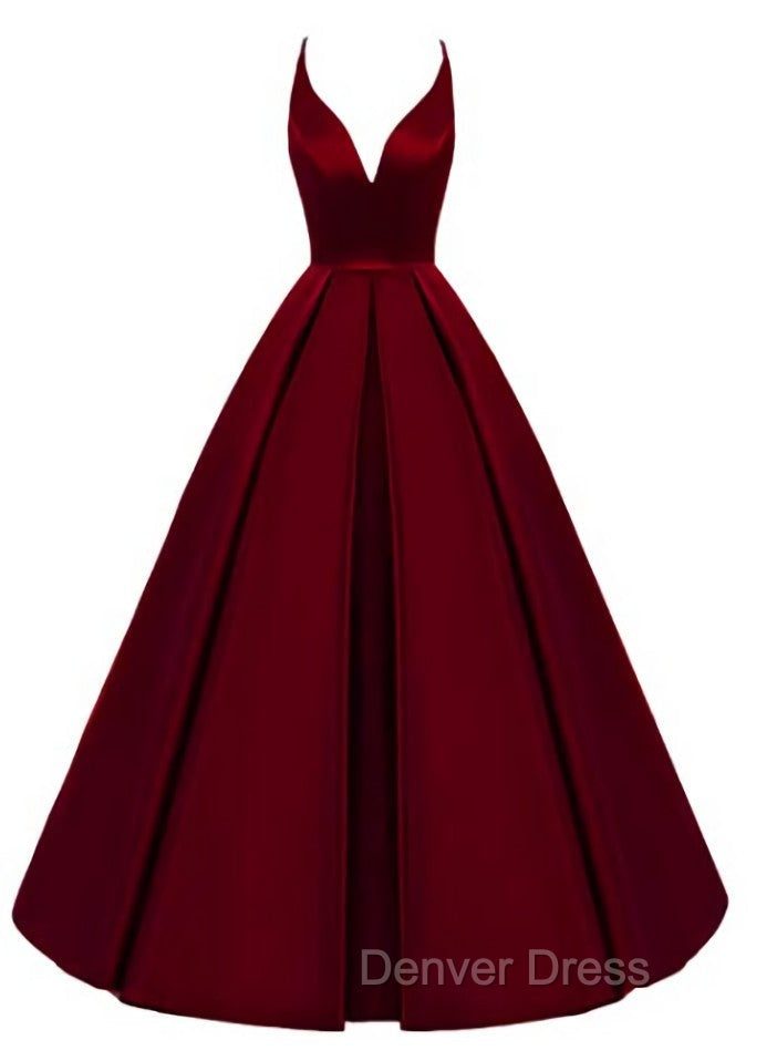 Charming Satin Cross Back Deep V-neckline Long Party Dresses, Floor Length Evening Dresses
