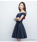 Charming Satin Navy Blue Homecoming Dress , Short Prom Dresses