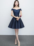 Charming Satin Navy Blue Homecoming Dress , Short Prom Dresses