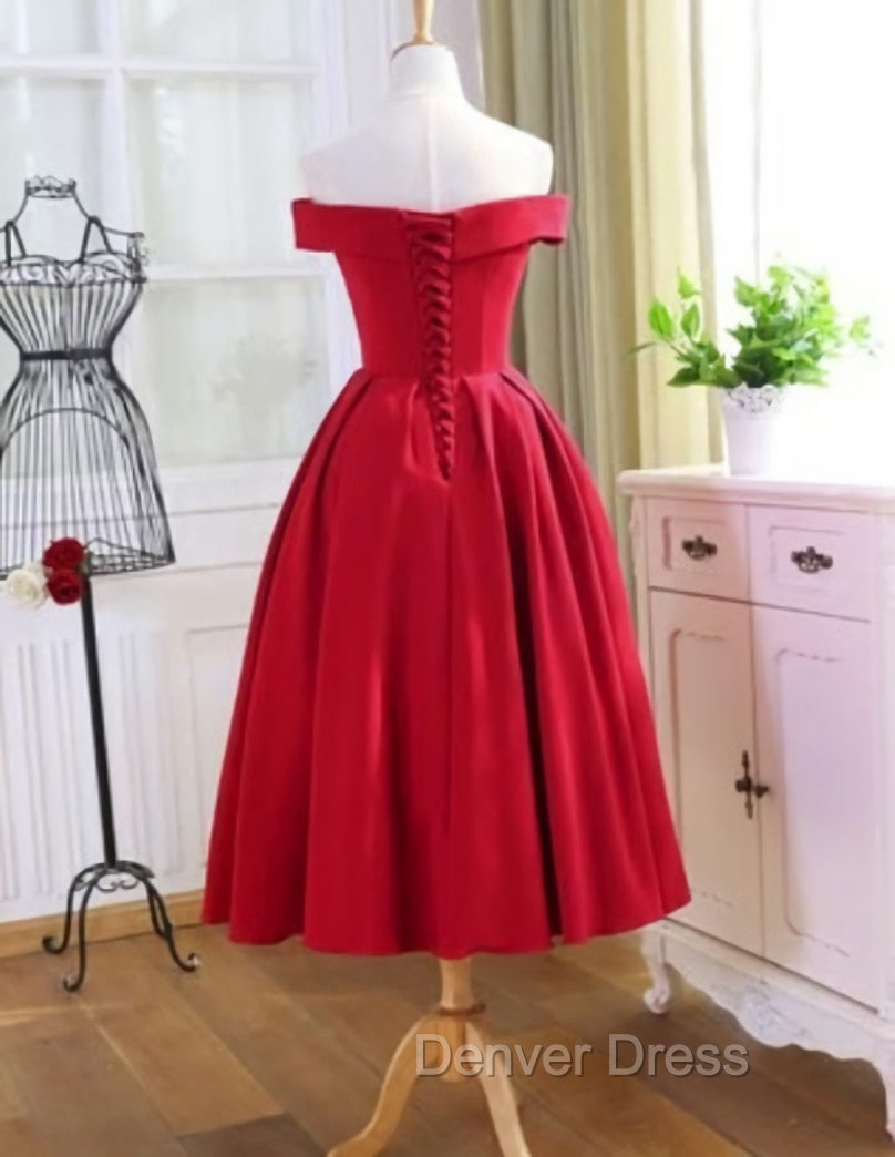 Charming Satin Red Off The Shoulder Homecoming Dress, Prom Dresses