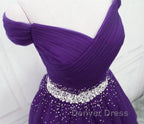 Charming Sequins Off Shoulder Dark Purple Long Prom Dress, Off the Shoulder Dark Purple Prom Dresses