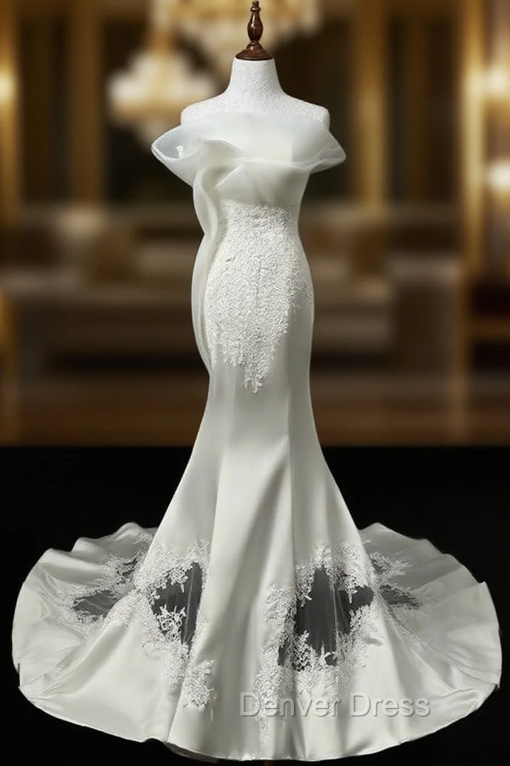 Charming Sexy Mermaid Wedding Dresses Real Photo Satin With Appliques