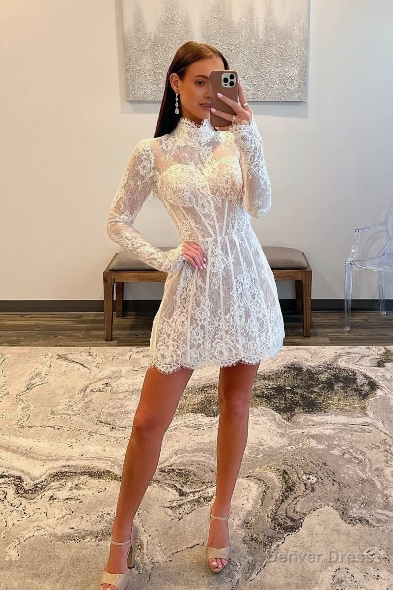 Charming Sheath High Neck Lace Short Homecoming Dresses
