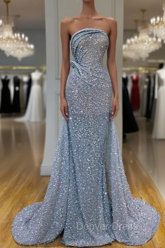 Charming Starpless Sequins Beads Long Prom Dresses Overskirt Main image
