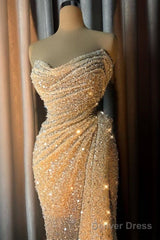 Charming Strapless V-Neck Crystal Sequins Draped Mermaid Prom Dresses