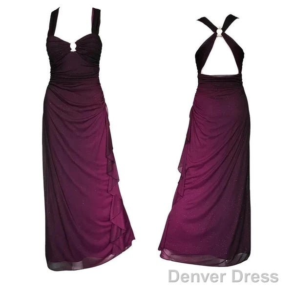 Charming Straps Ombre Grape Backless Long Chiffon Prom Dress