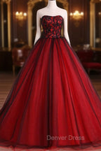 Charming Sweetheart Red and Black Gowns, Sweet 16 Dress, Prom Dresses