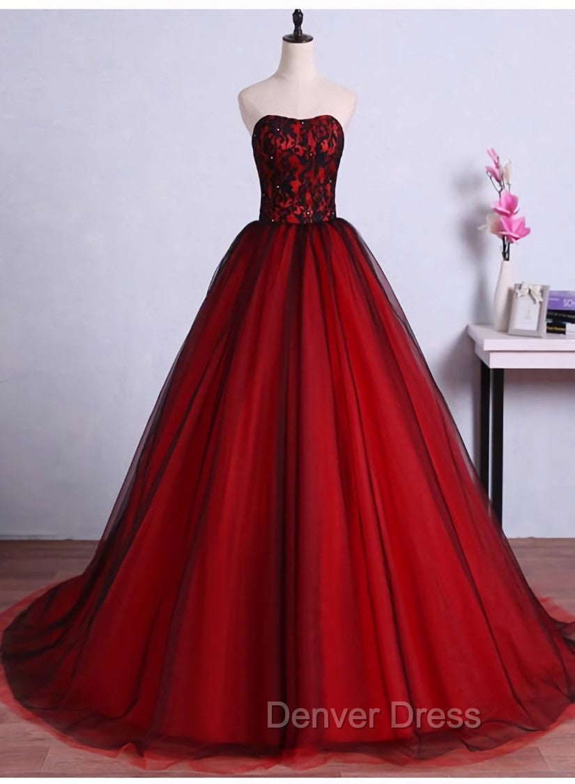Charming Sweetheart Red and Black Gowns, Sweet 16 Dress, Prom Dresses