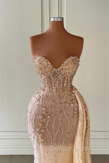 Charming Sweetheart Sleeveless Mermaid Prom Dresses With Beads Long Secondary image