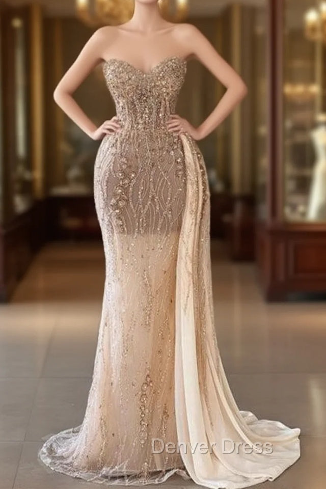 Charming Sweetheart Sleeveless Mermaid Prom Dresses With Beads Long Main image