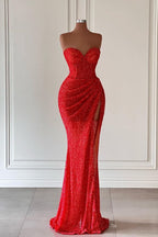 Charming Sweetheart Sleeveless Mermaid Prom Dresses Long Slit Online
