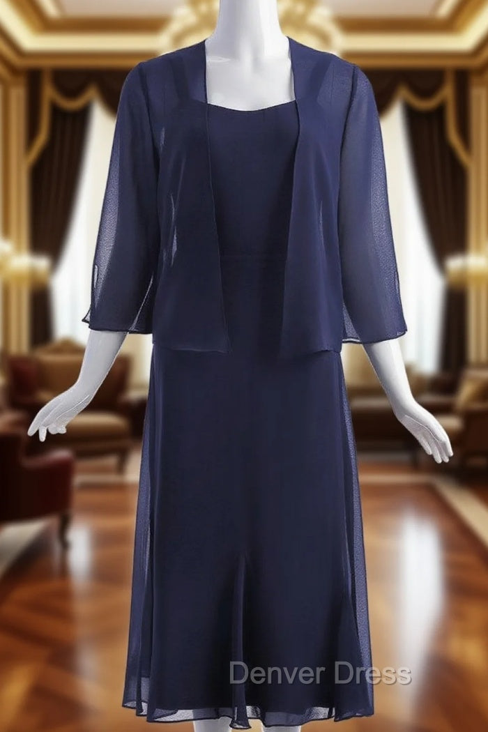 Charming Tea Length Party Gown Navy Blue Mother of the Bride Dresses Main image