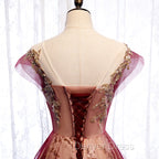 Charming Tulle Cap Sleeves Long New Party Gown, Prom Dresses