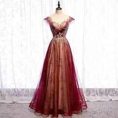 Charming Tulle Cap Sleeves Long New Party Gown, Prom Dress