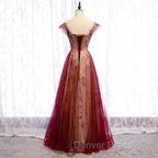 Charming Tulle Cap Sleeves Long New Party Gown, Prom Dresses