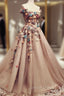 Charming Tulle Evening Dresses 3D Flowers Embroidery Prom Gowns
