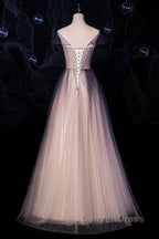 Charming Tulle Gradient Cap Sleeves Long Prom Dresses, A-Line Prom Gowns
