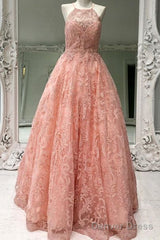 Charming Tulle Lace A-Line Long Prom Dresses Evening Dresses