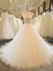 Charming Tulle Wedding Dress, Sexy Ball Gown Wedding Dresses, Scoop Neckline Bridal Dresses Prom Dress