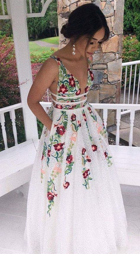 Charming V Neck A Line Prom Dress With Embroidery, Open Back Prom Dresses Secondary image