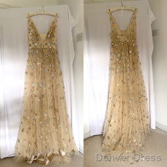 Charming V-Neck Floral Long Prom Dress, Evening Dress