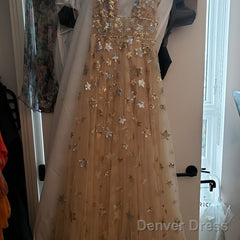 Charming V-Neck Floral Long Prom Dress, Evening Dress