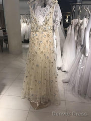 Charming V-Neck Floral Long Prom Dress, Evening Dress