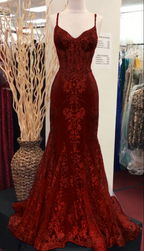 Charming V Neck Lace Mermaid Prom Dress Long Prom Dresses