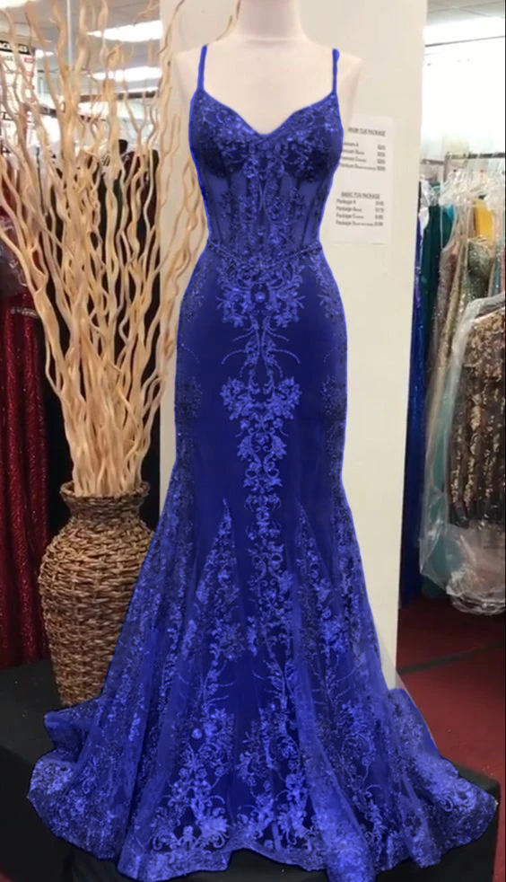 Charming V Neck Lace Mermaid Prom Dress Long Prom Dresses