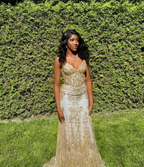 Charming V Neck Lace Mermaid Prom Dress Long Prom Dresses