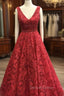 Charming V-neck Sleeveless Prom Party Gowns| Affordable Red Lace Beading Long Prom Gown