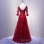 Charming Wine Red Short Sleeves Lace Applique Wedding Prom Dresses, Prom Gowns