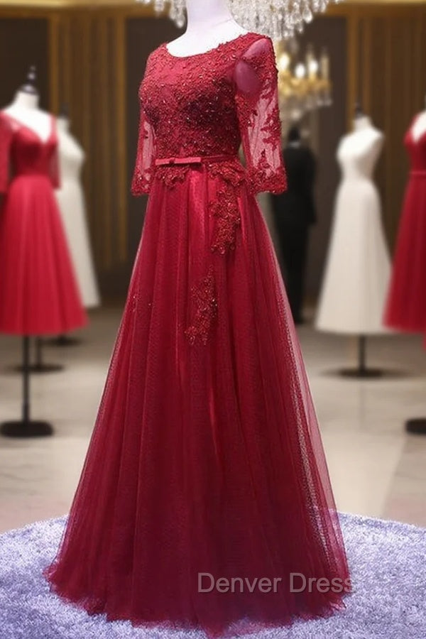 Charming Wine Red Short Sleeves Lace Applique Wedding Party Dresses, Formal Gown
