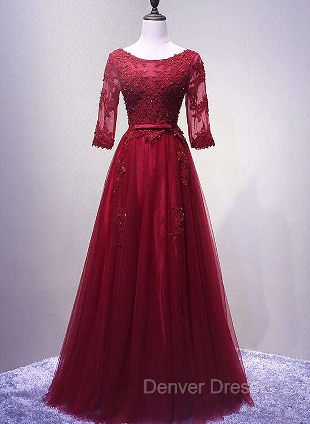 Charming Wine Red Short Sleeves Lace Applique Wedding Prom Dresses, Prom Gowns Main image
